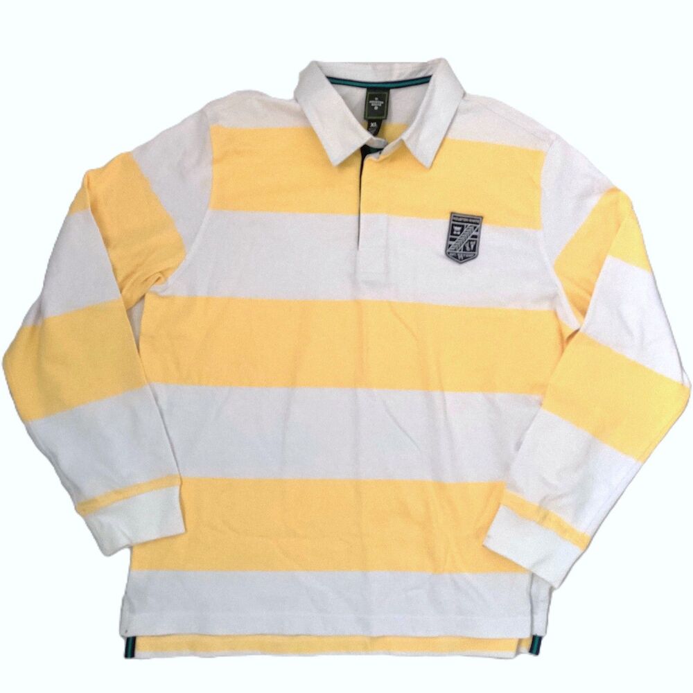 Houston White Men’s XL Rugby Shirt Yellow White Stripe Long Sleeve Polo Target
